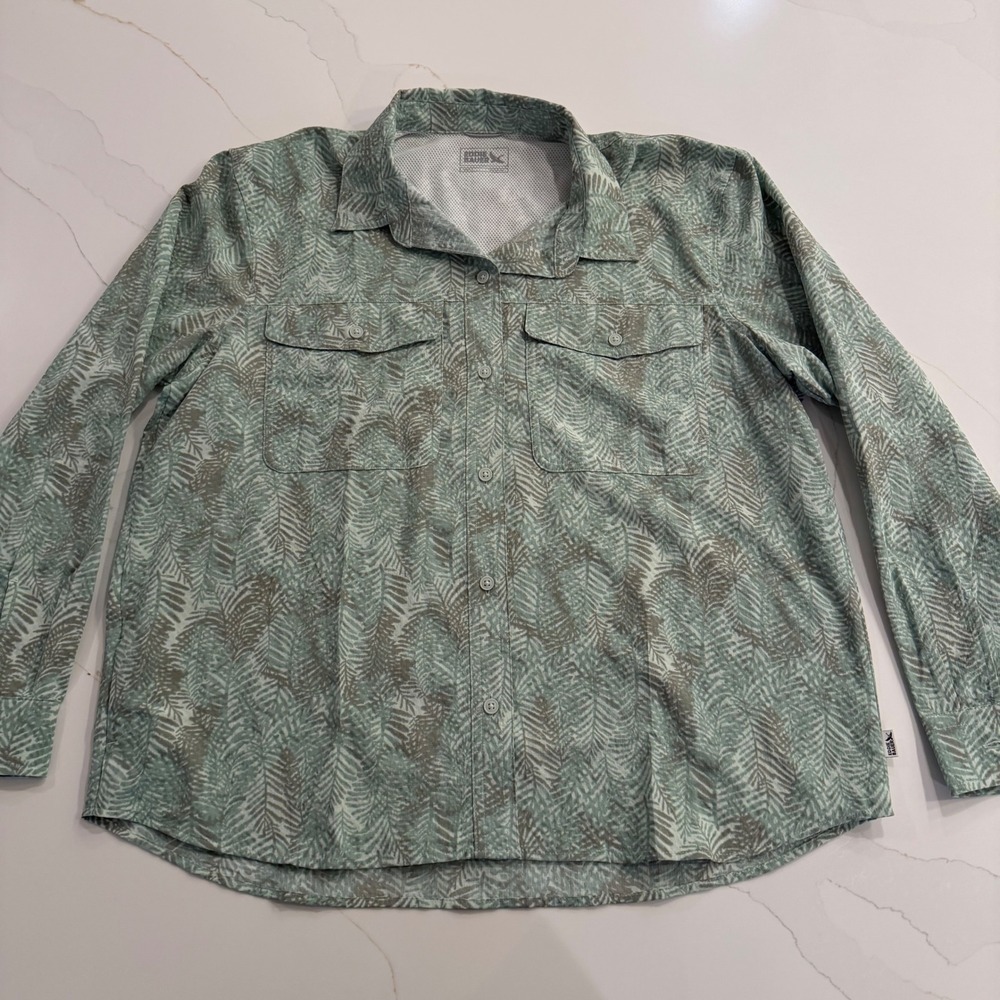 Eddie Bauer Womens Large Sage Green Fern Ripstop Vented Hiking Shirt Long Sleeve